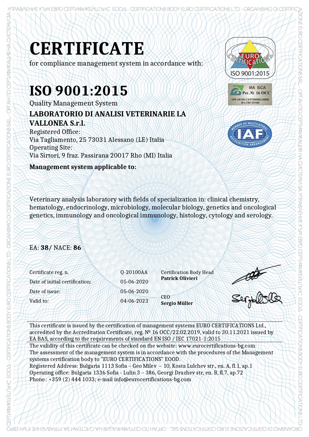 CERTIFICATO UNI EN ISO 9001:2015